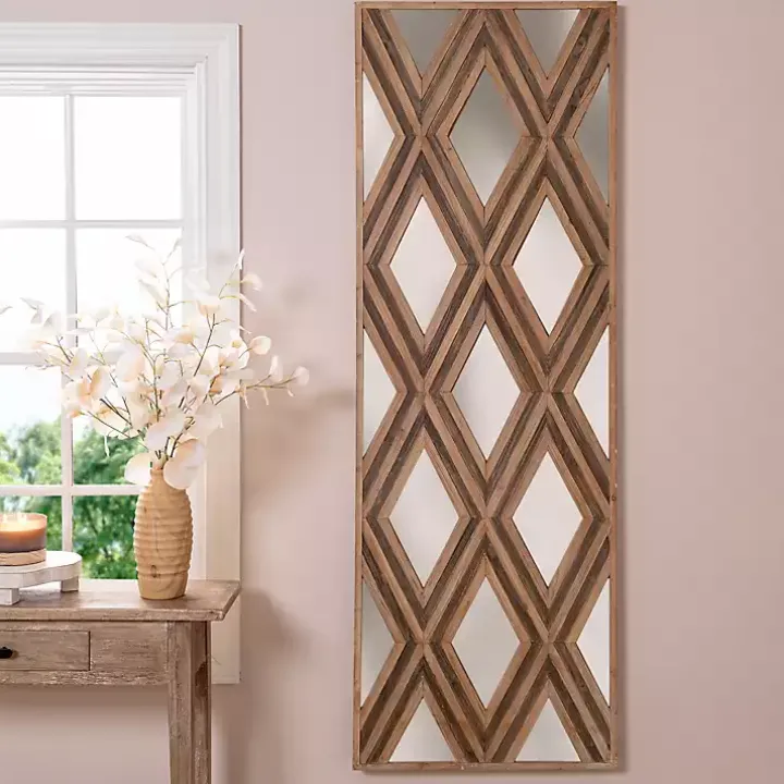 Fir Wood Diamond Mirrored Wall Plaque