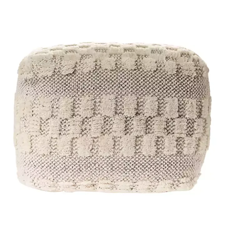 Flatweave Tufted Checker Wool Pouf