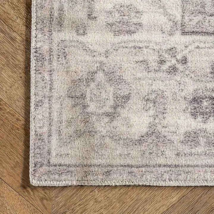 Flo Gray Vintage Medallion Washable Area Rug, 6x9