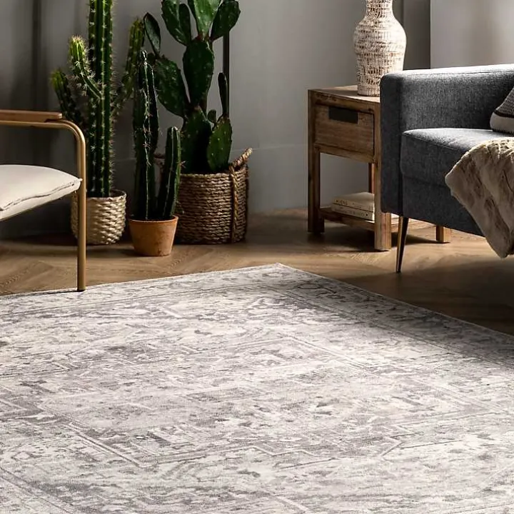 Flo Gray Vintage Medallion Washable Area Rug, 5x8