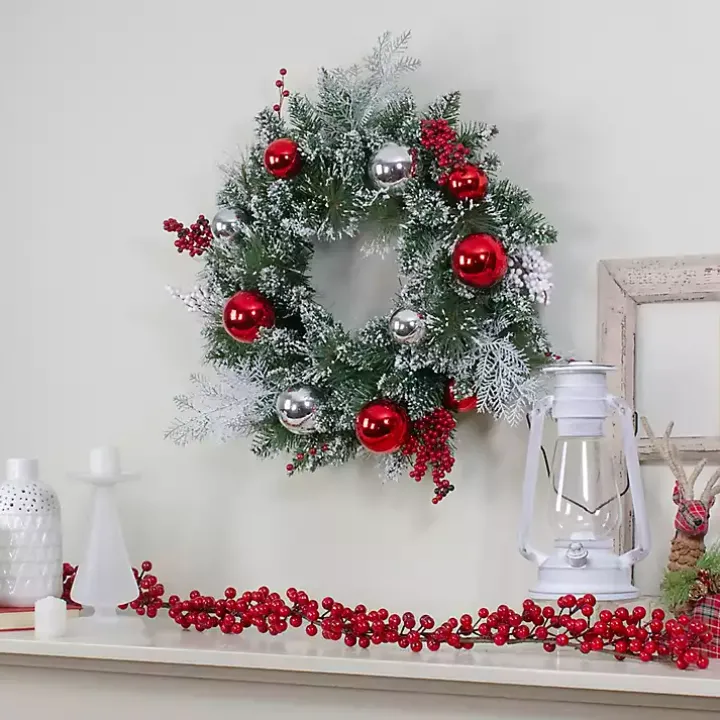 Flocked Baubles and Berries Pine Wreath
