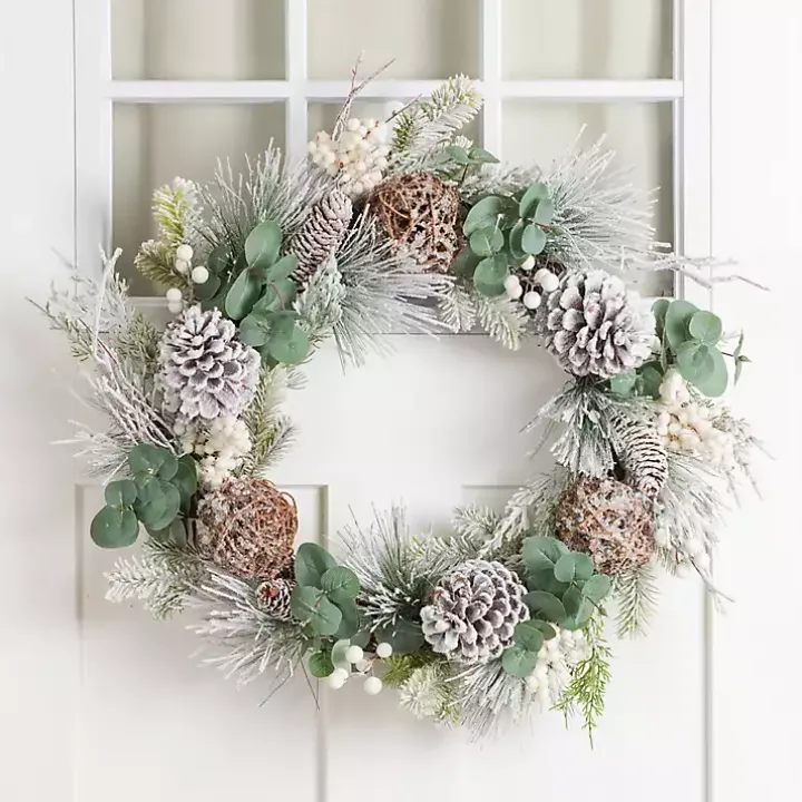 Flocked Eucalyptus and Berry Christmas Wreath