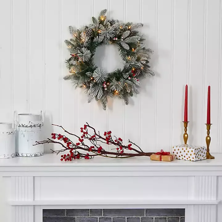 Flocked Evergreen and Mixed Berry LED Wreath