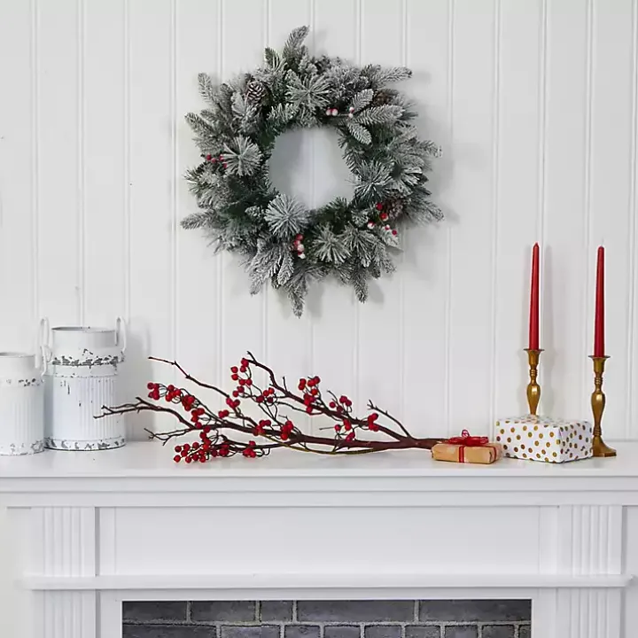 Flocked Evergreen and Mixed Berry LED Wreath