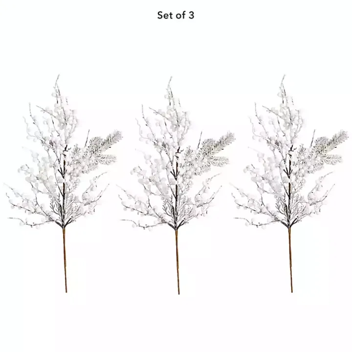 Flocked Holly Berry Stems, Set of 3