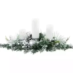 Flocked Pine and Ornament Candle Centerpiece