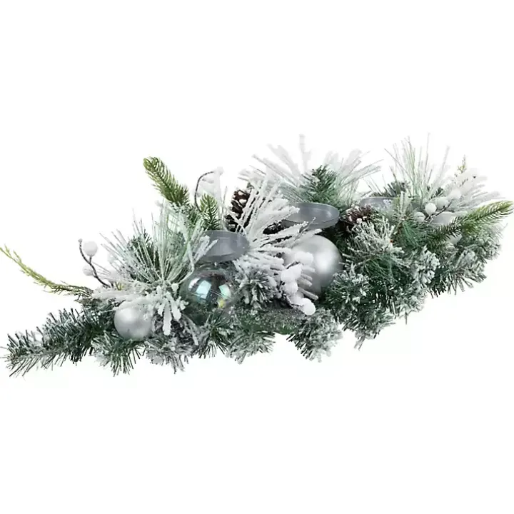 Flocked Pine and Ornament Candle Centerpiece
