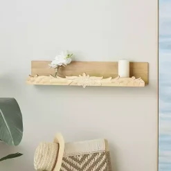 Floral Scroll Natural Wood Wall Shelf