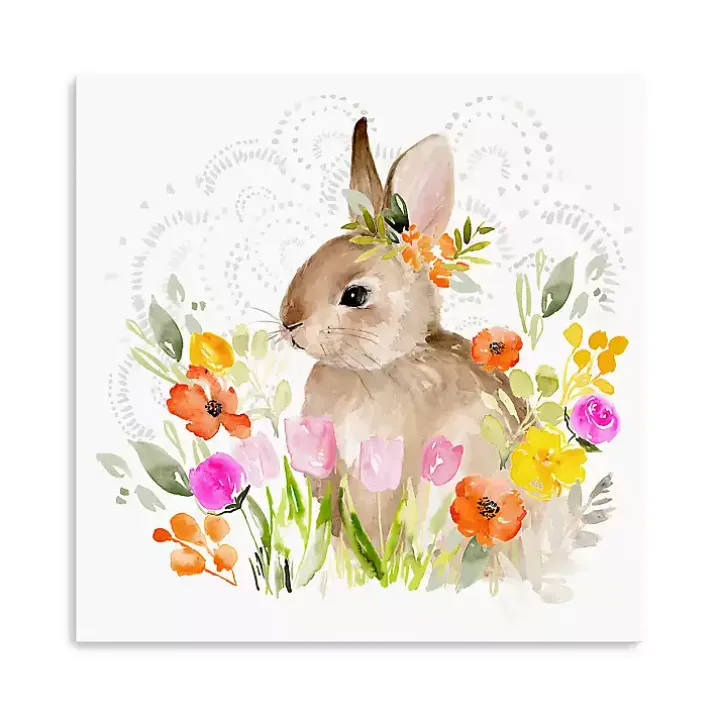 Flowers & Bunny Canvas Art Print