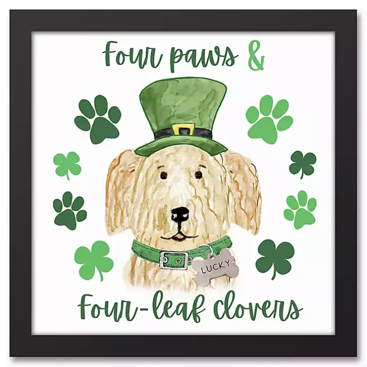 Four Paws and Clovers Framed Canvas Art Print