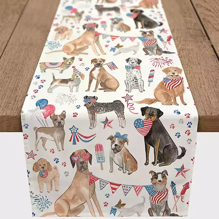 Fourth of July Patriotic Pups Table Runner, 72 in.