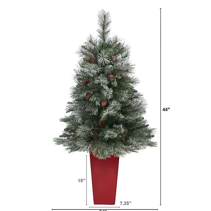 French Alps Mountain Pine Tree in Red Planter