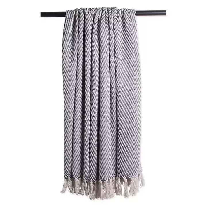 French Blue Chevron and Fringe Throw
