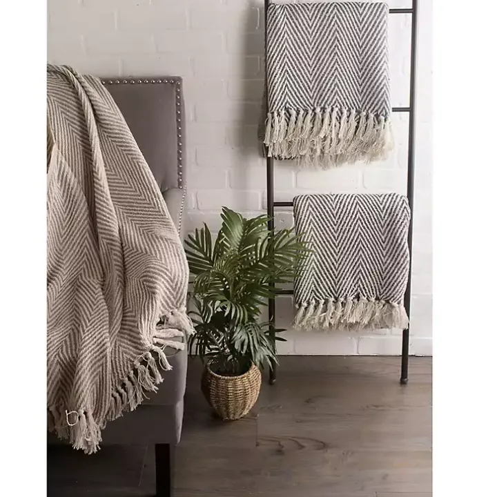 French Blue Chevron and Fringe Throw