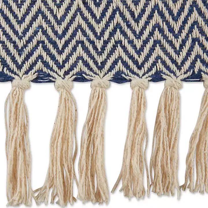 French Blue Chevron Fringe Throw