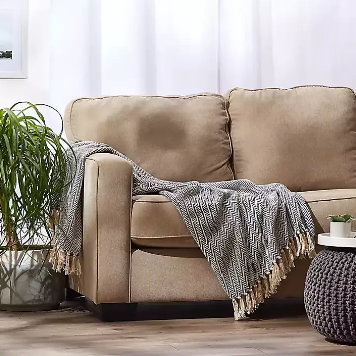 French Blue Chevron Fringe Throw