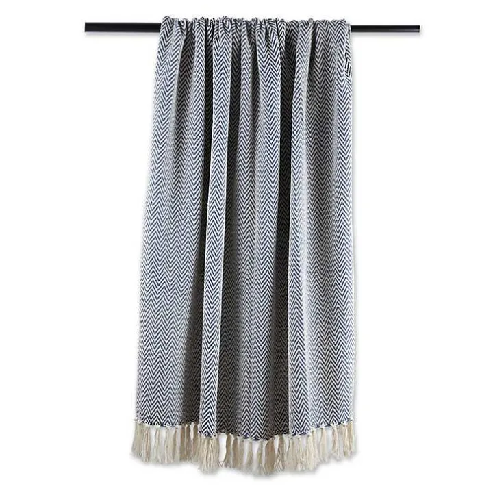 French Blue Chevron Fringe Throw