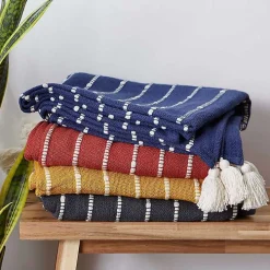 French Blue Slub Stripe Decorative Throw