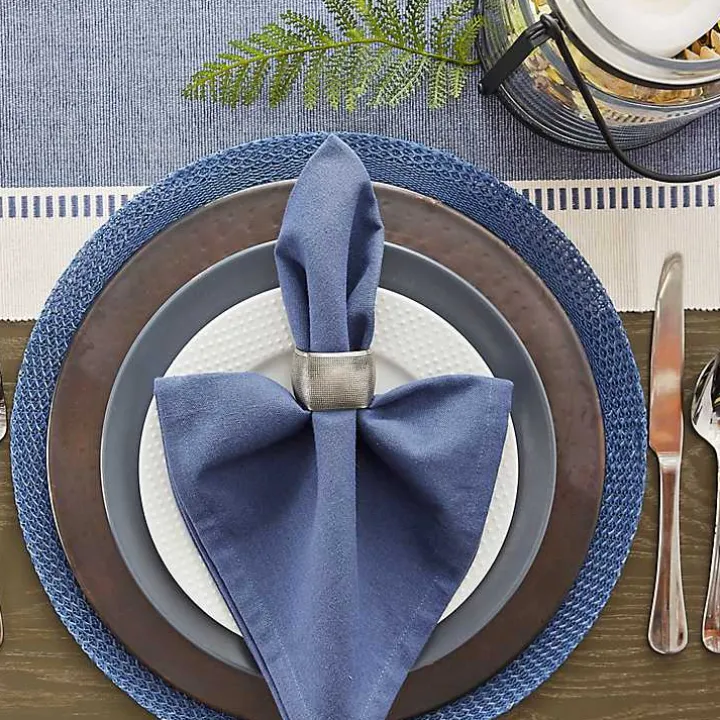 French Blue Woven Round Placemats, Set of 6