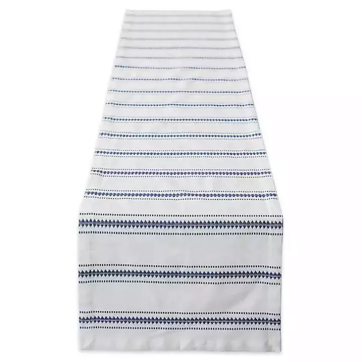 French Blue Zig Zag Stripe Table Runner, 72 in.