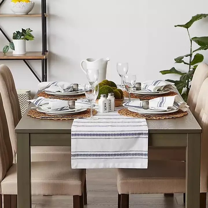 French Blue Zig Zag Stripe Table Runner, 72 in.