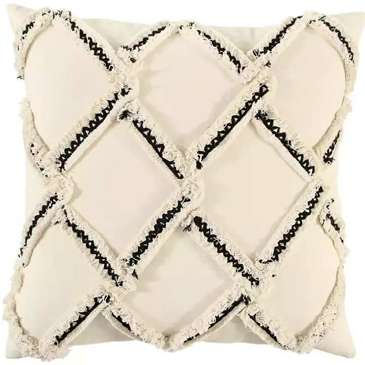 Fringe Stitched Lattice Throw Pillow