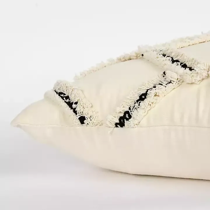 Fringe Stitched Lattice Throw Pillow