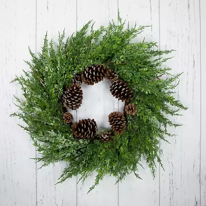 Frosted Cedar Pinecone Wreath
