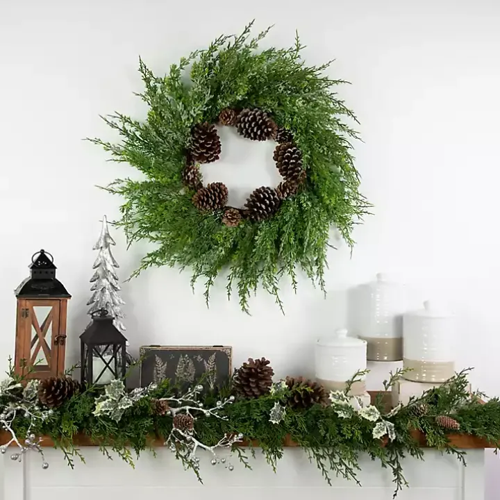 Frosted Cedar Pinecone Wreath