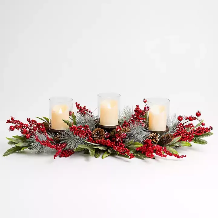 Frosted Red Berry Candle Centerpiece