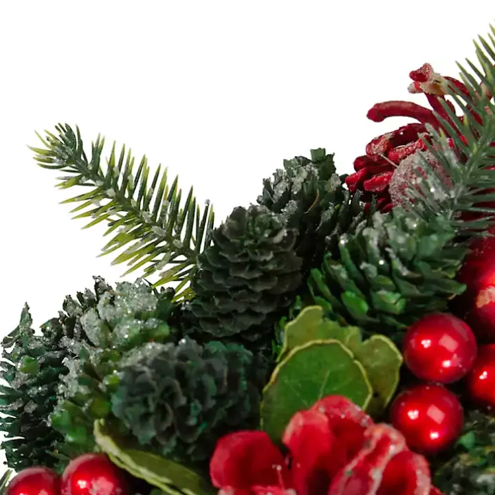 Frosted Red Ornament and Pinecone Wreath