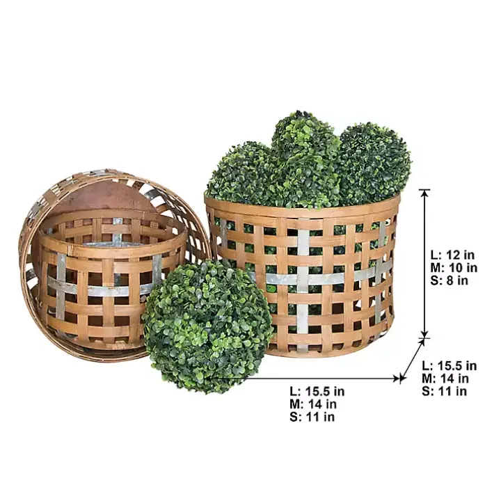 Galvanized Woven Wicker Baskets, Set of 3