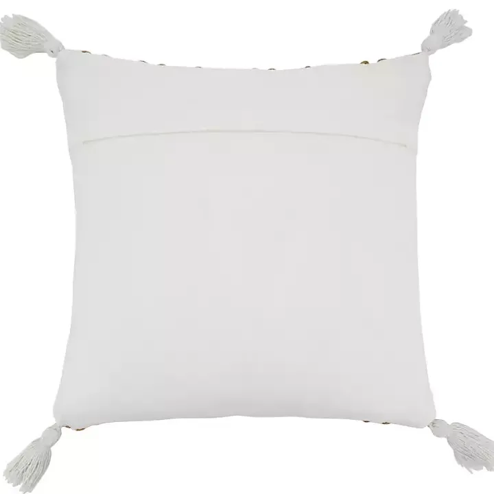 Geometric Woven Jute Tassel Throw Pillow