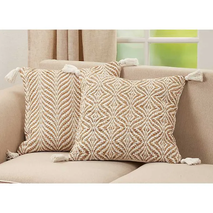 Geometric Woven Jute Tassel Throw Pillow