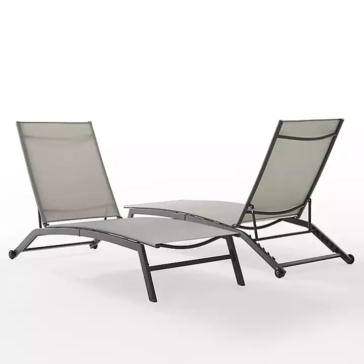 Gibson Gray Mesh Outdoor Loungers, Set of 2