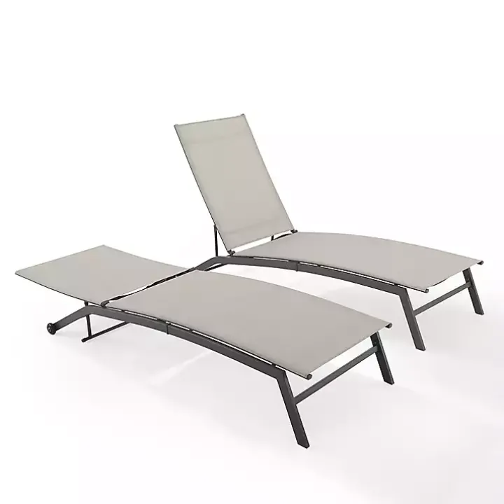 Gibson Gray Mesh Outdoor Loungers, Set of 2
