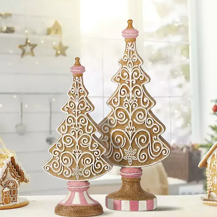 Gingerbread Tree Table Decorations, Set of 2