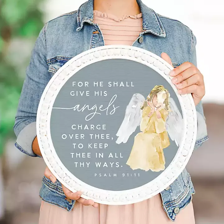 Give His Angels Round Wall Plaque