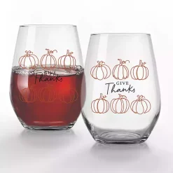 Give Thanks Pumpkins Wine Glasses, Set of 2
