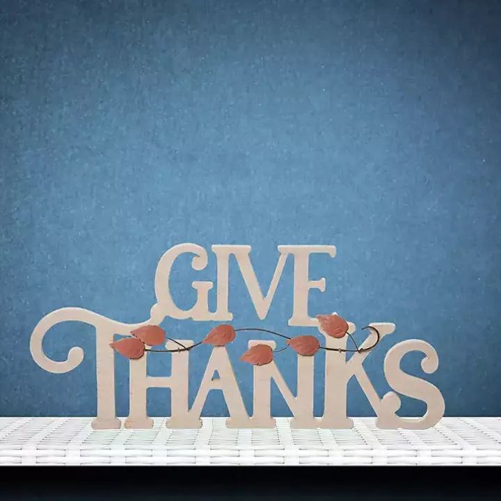 Give Thanks Wood Tabletop Sign