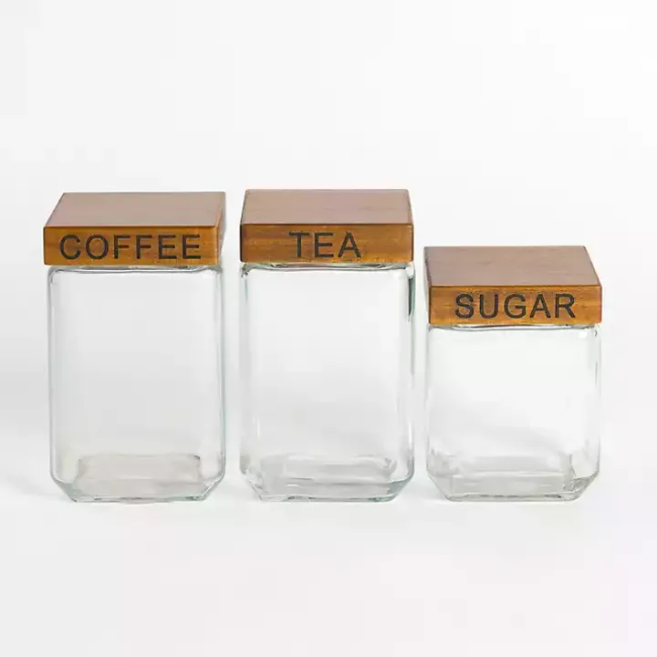 Glass and Wood Lid Canisters, Set of 3