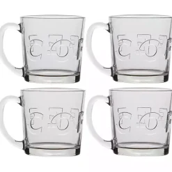 Glass Embossed Coffee Mugs, Set of 4