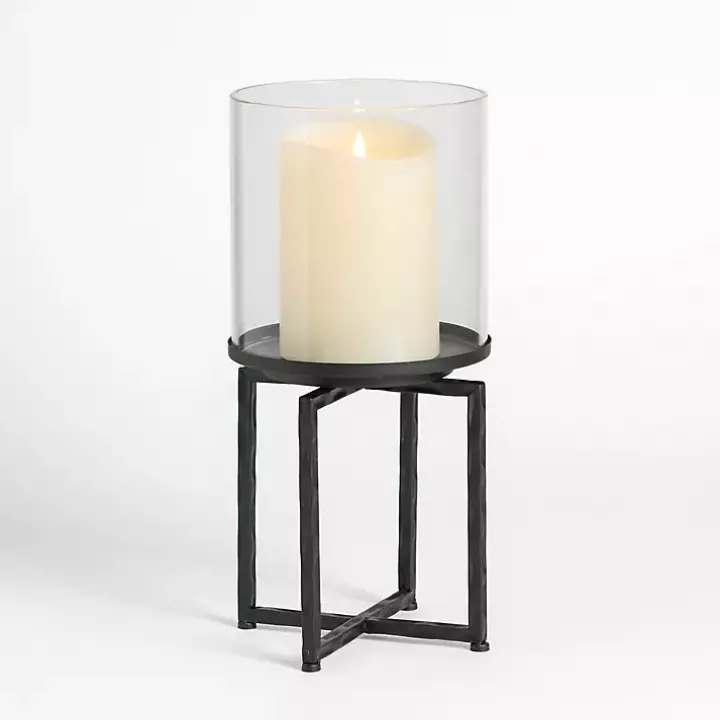 Glass Hurricane with Black Metal Stand, 18 in.