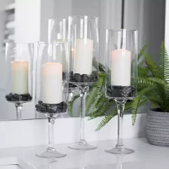 Glass Stem Hurricanes, Set of 3