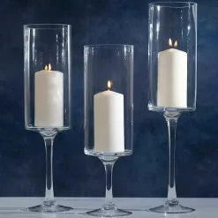 Glass Stem Hurricanes, Set of 3