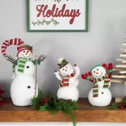 Glittered Snowman with Broom Figurine