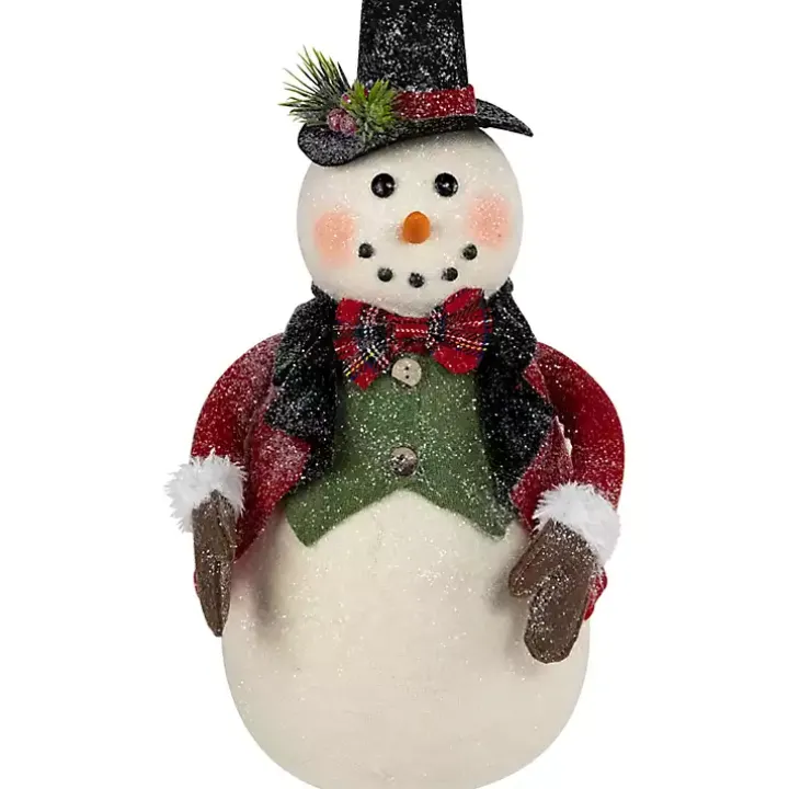 Glittered Snowman with Vest Figurine