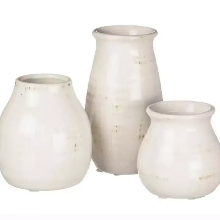 Glossy White Curved Vases, Set of 3