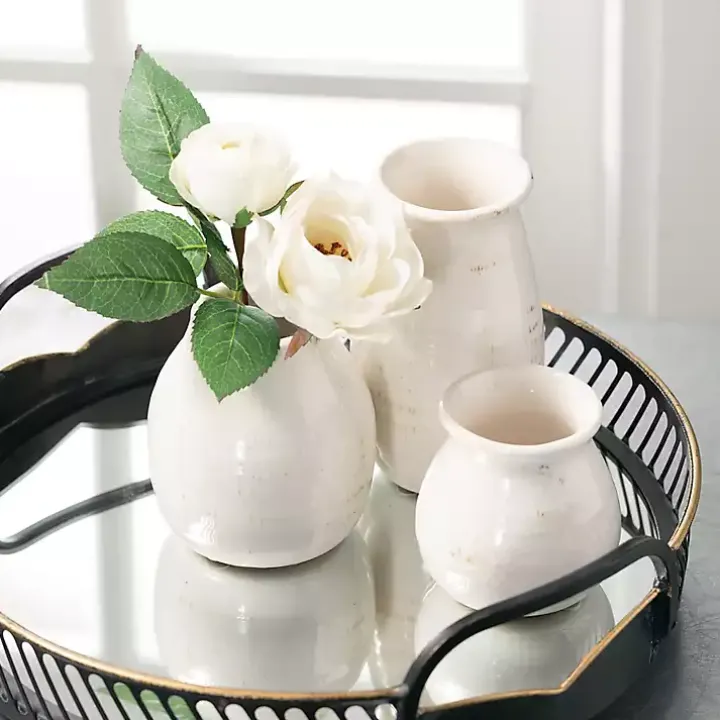 Glossy White Curved Vases, Set of 3