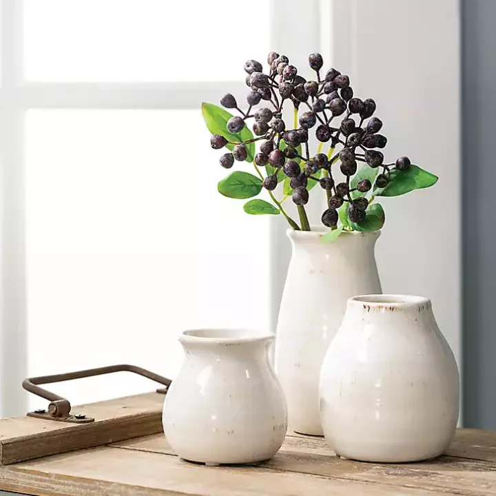 Glossy White Curved Vases, Set of 3